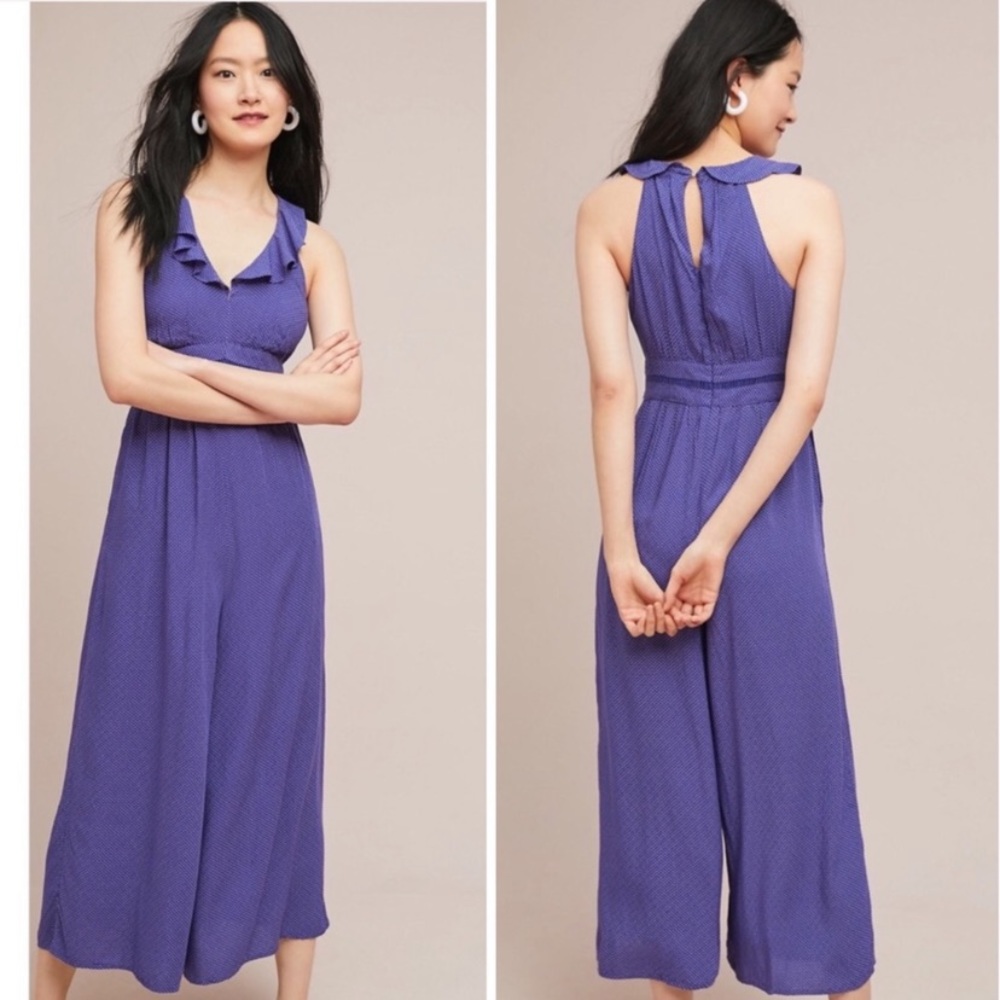 Maeve (Anthropologie) Ruffle polka dot jumpsuit